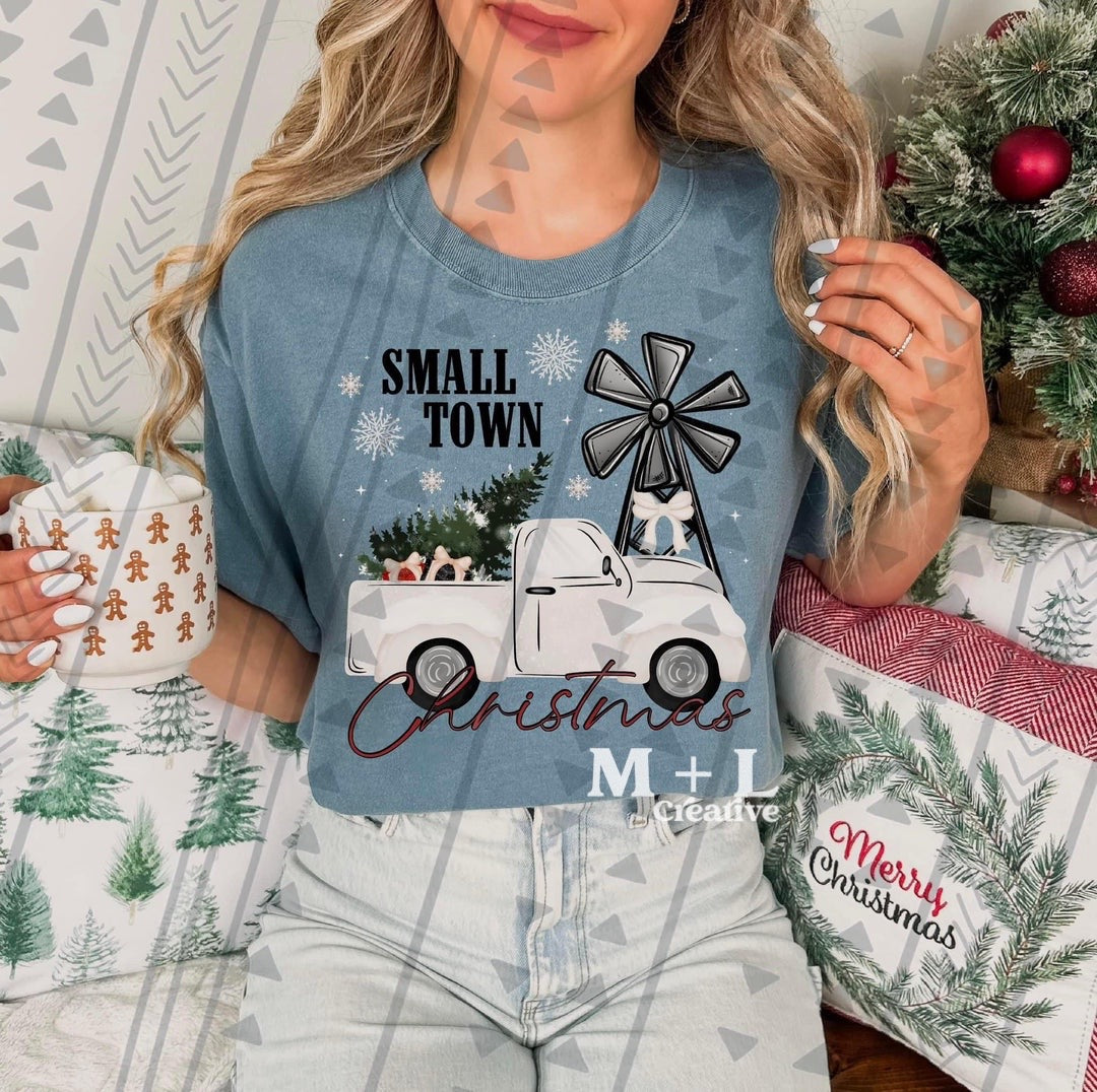 Small Town Christmas White Truck White Bow
