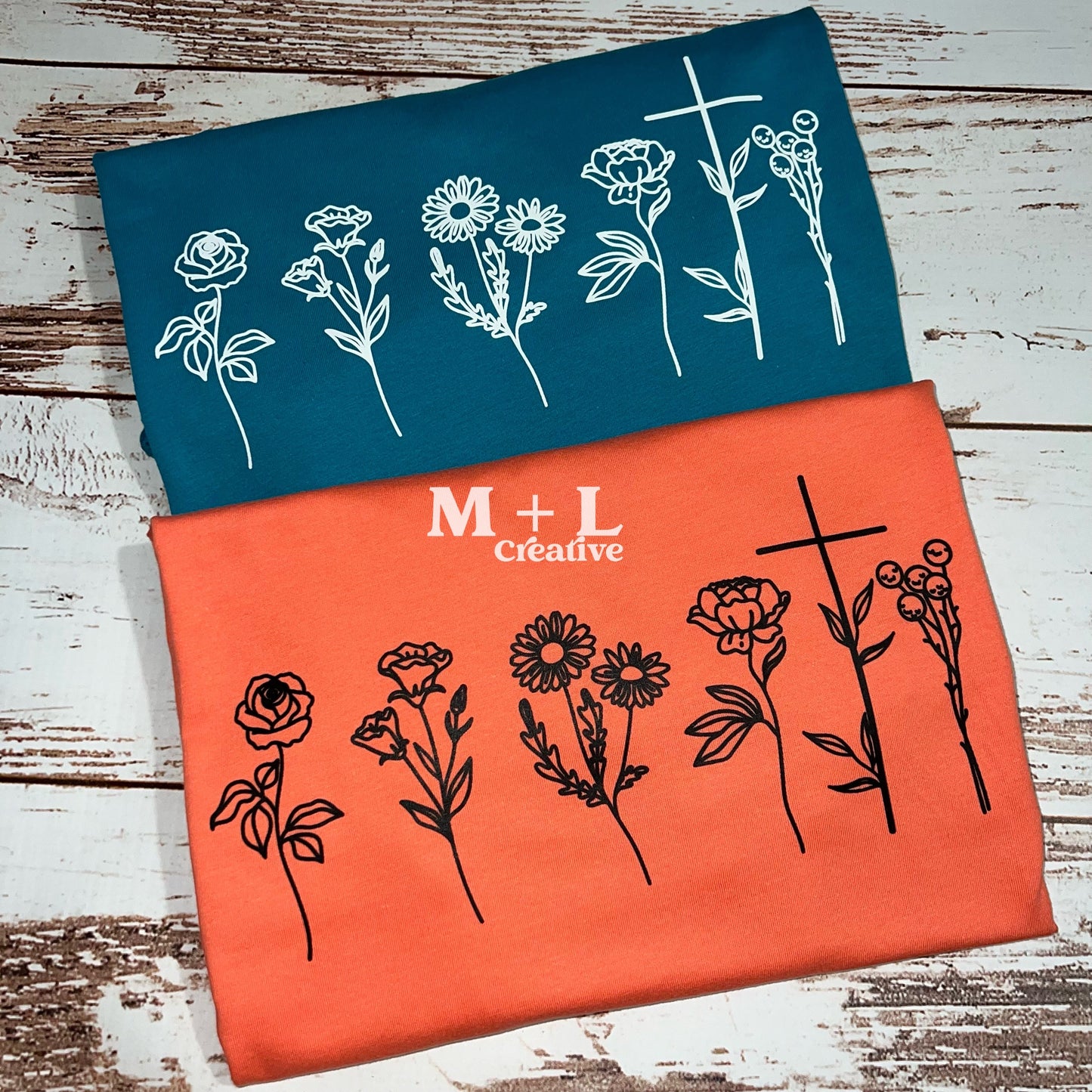 Botanical Flower Cross Black Ink