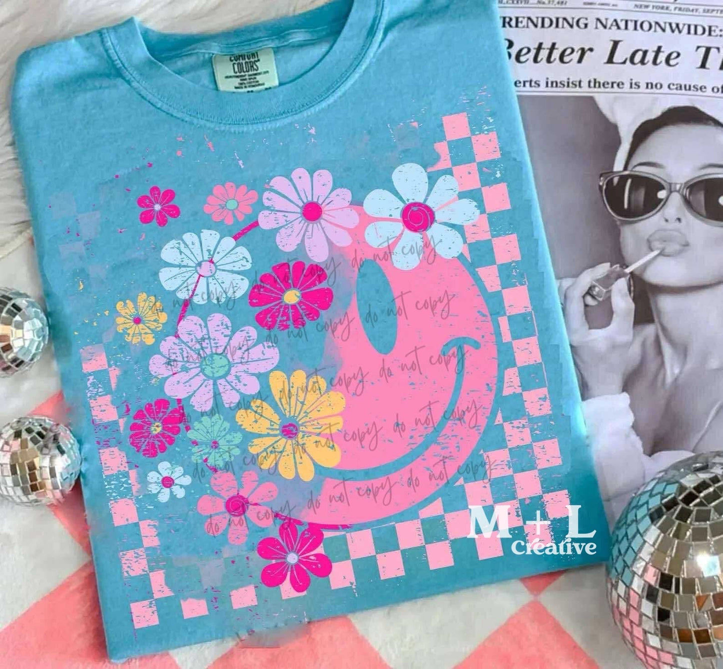 Half Floral Happy Checker