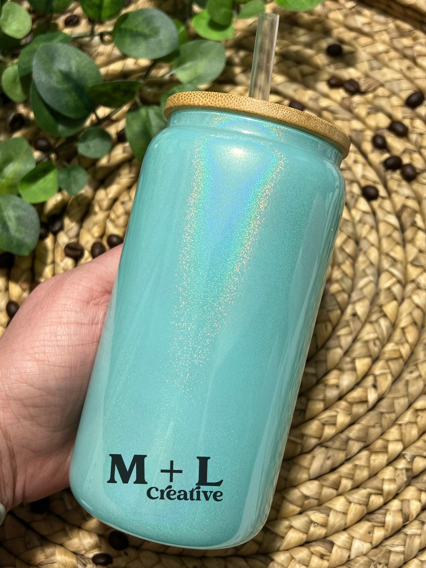 Mint Sparkle 16oz Glass Can