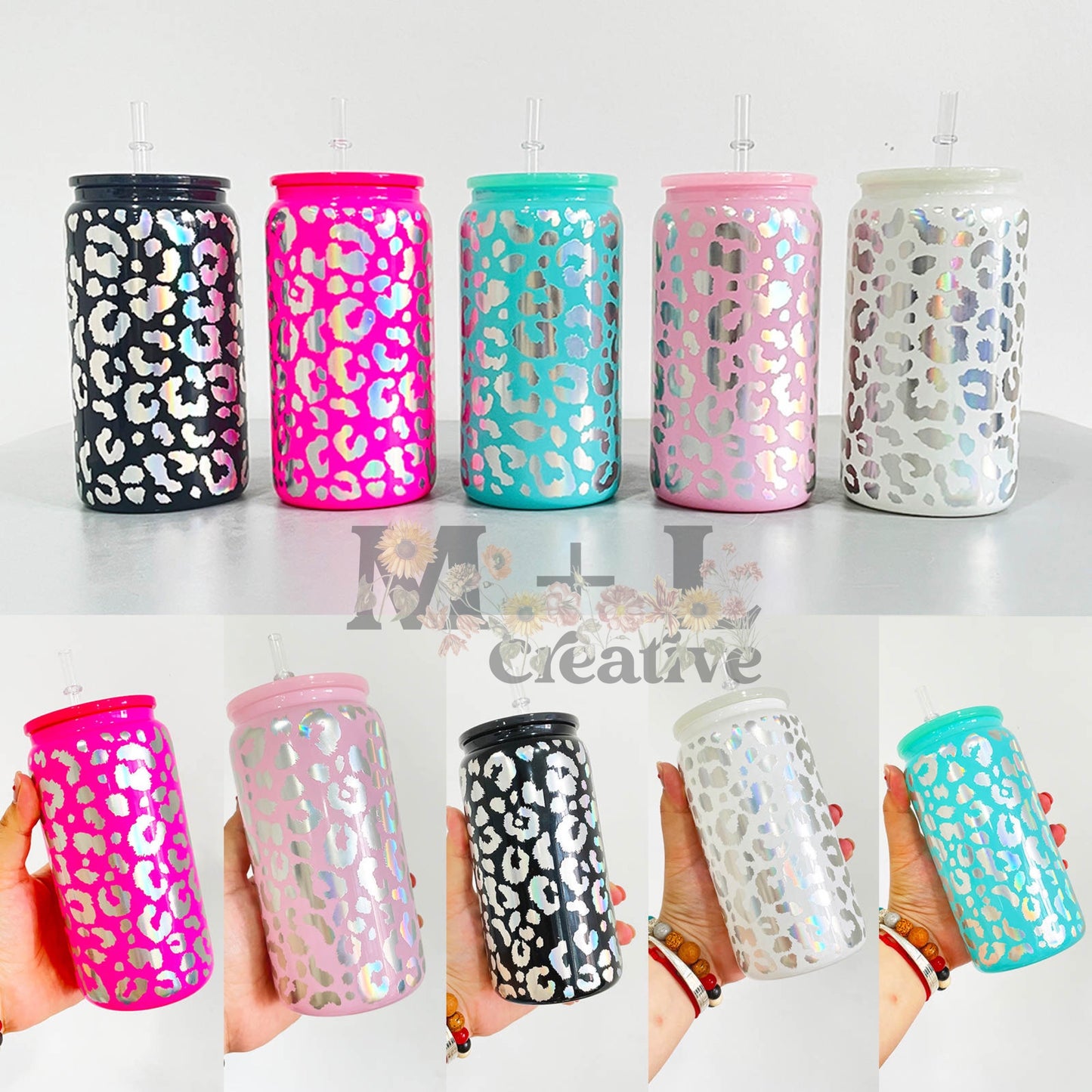 Holographic Leopard 16oz Glass Can