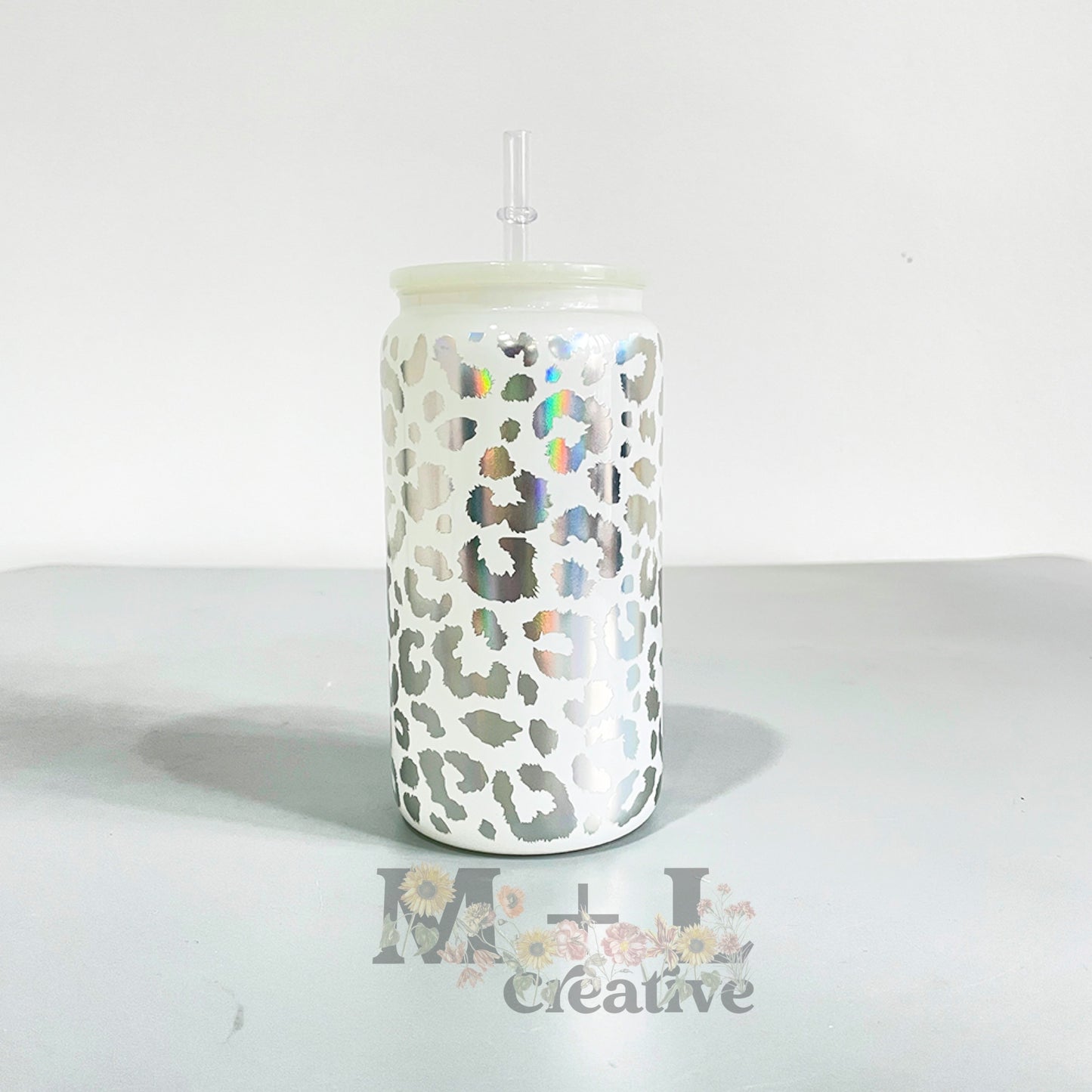 Holographic Leopard 16oz Glass Can
