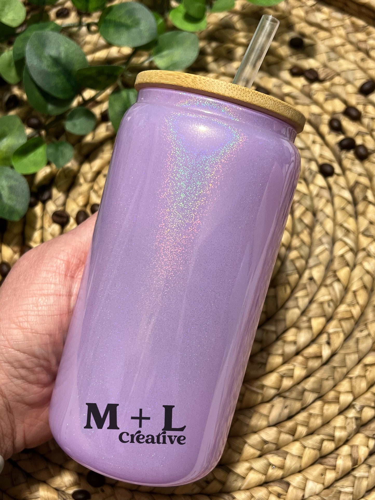 Purple Sparkle 16oz Glass Can