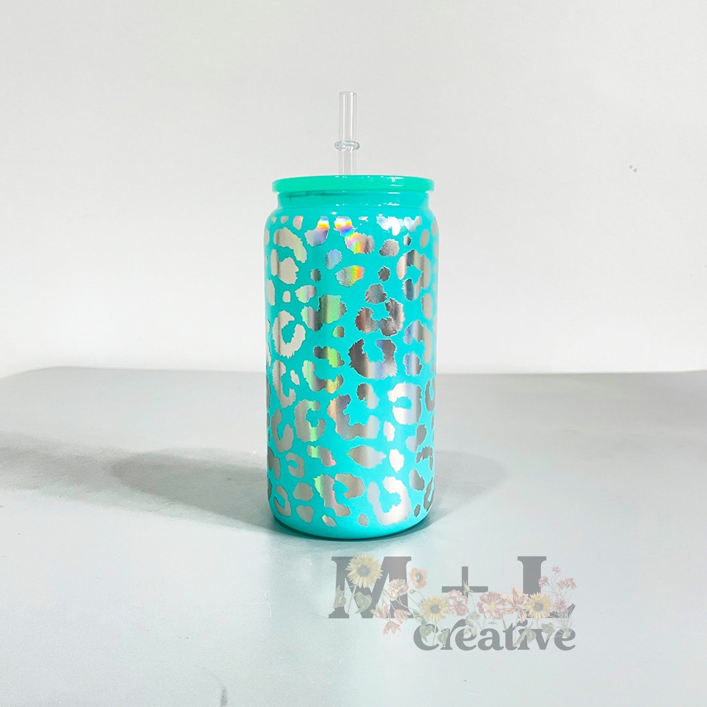 Holographic Leopard 16oz Glass Can