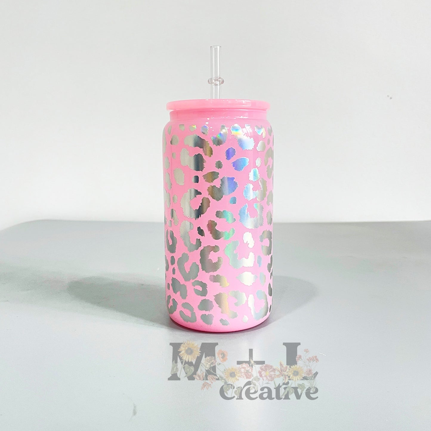 Holographic Leopard 16oz Glass Can