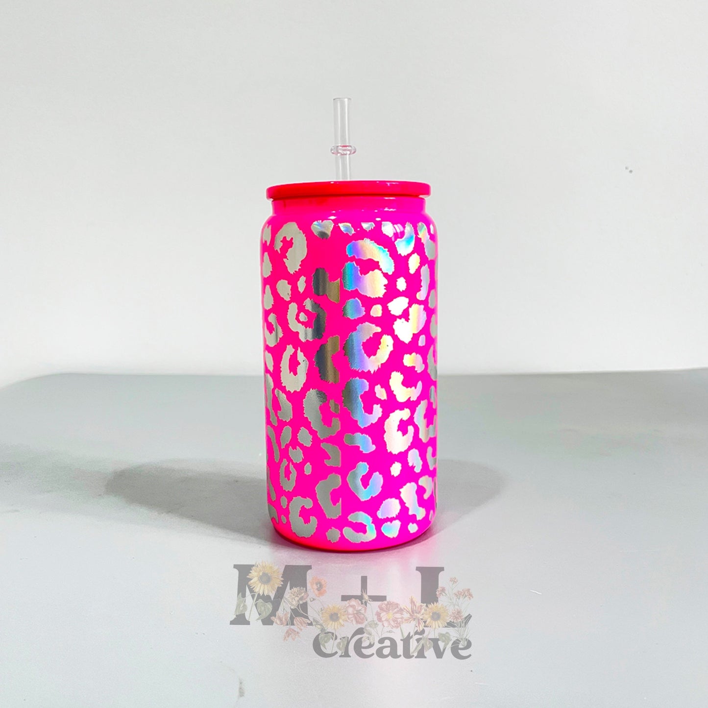 Holographic Leopard 16oz Glass Can
