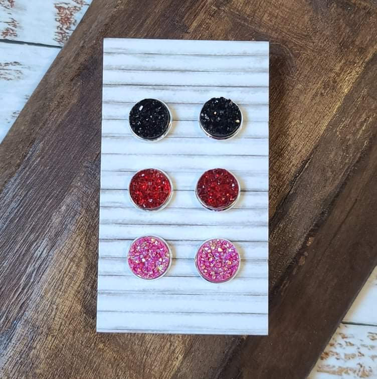 Earring Set - Black/Red/Pink