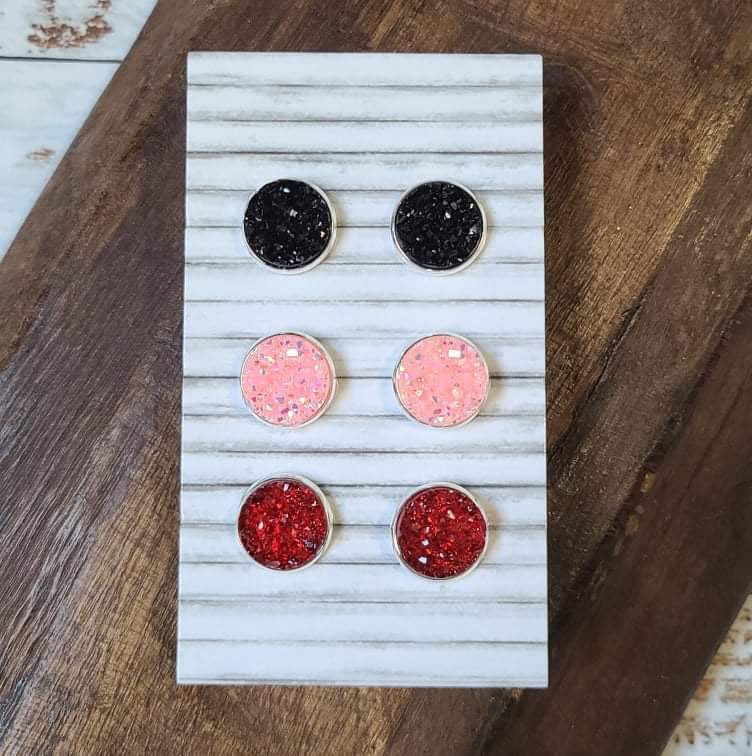 Earring Set - Black/Pink/Red
