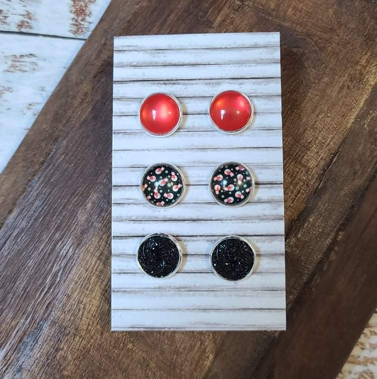 Earring Set - Red/Snowman/Black
