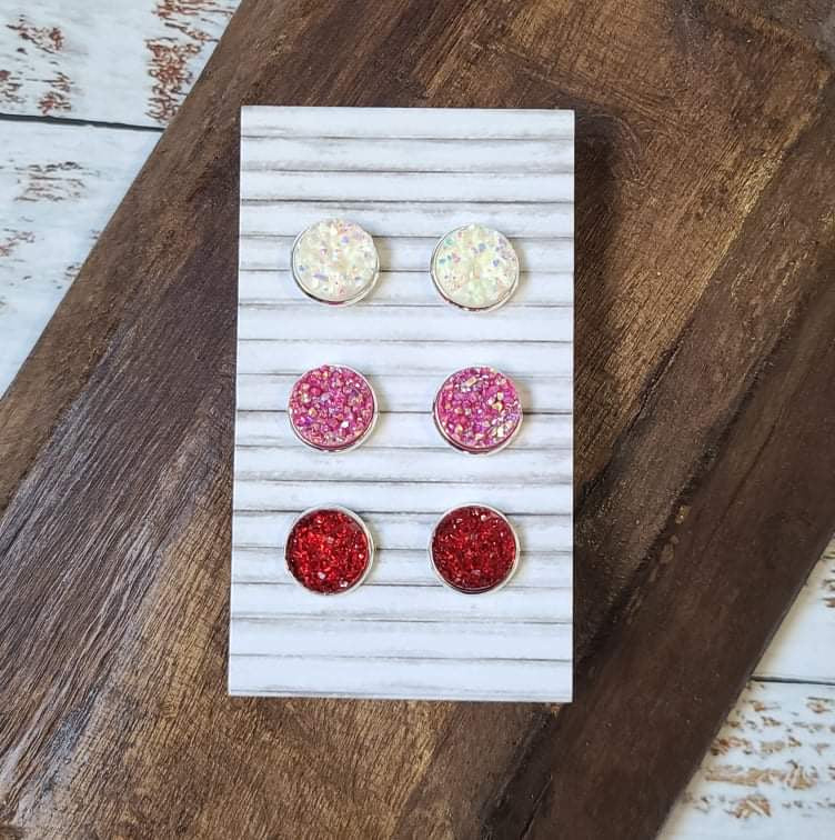 Earring Set - White/Pink/Red