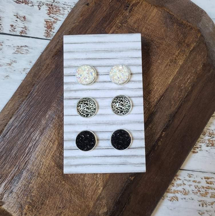 Earring Set - White/Leopard/Black