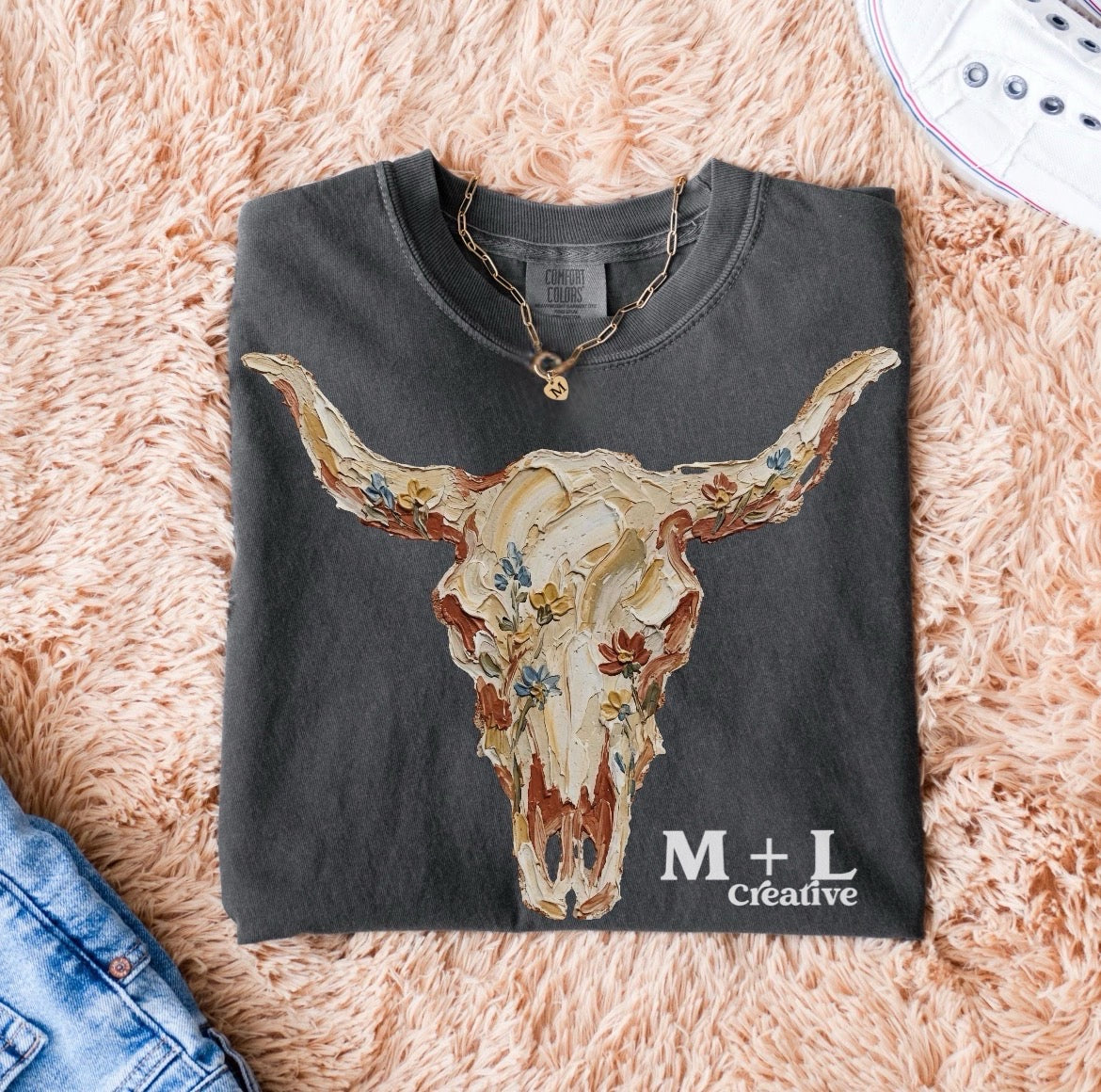 Light Floral Bull Skull
