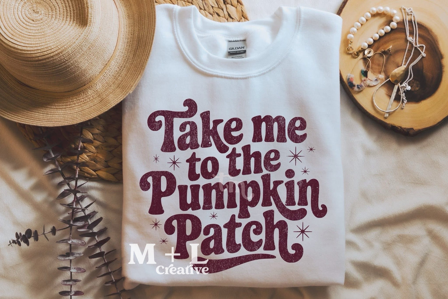Take Me To The Pumpkin Patch Maroon Ink
