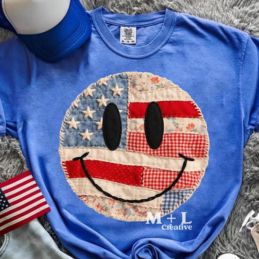 Faux Quilted USA Happy Face