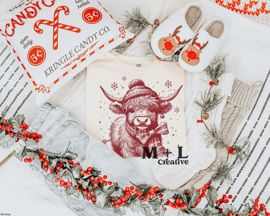 Highland Cow Winter Red