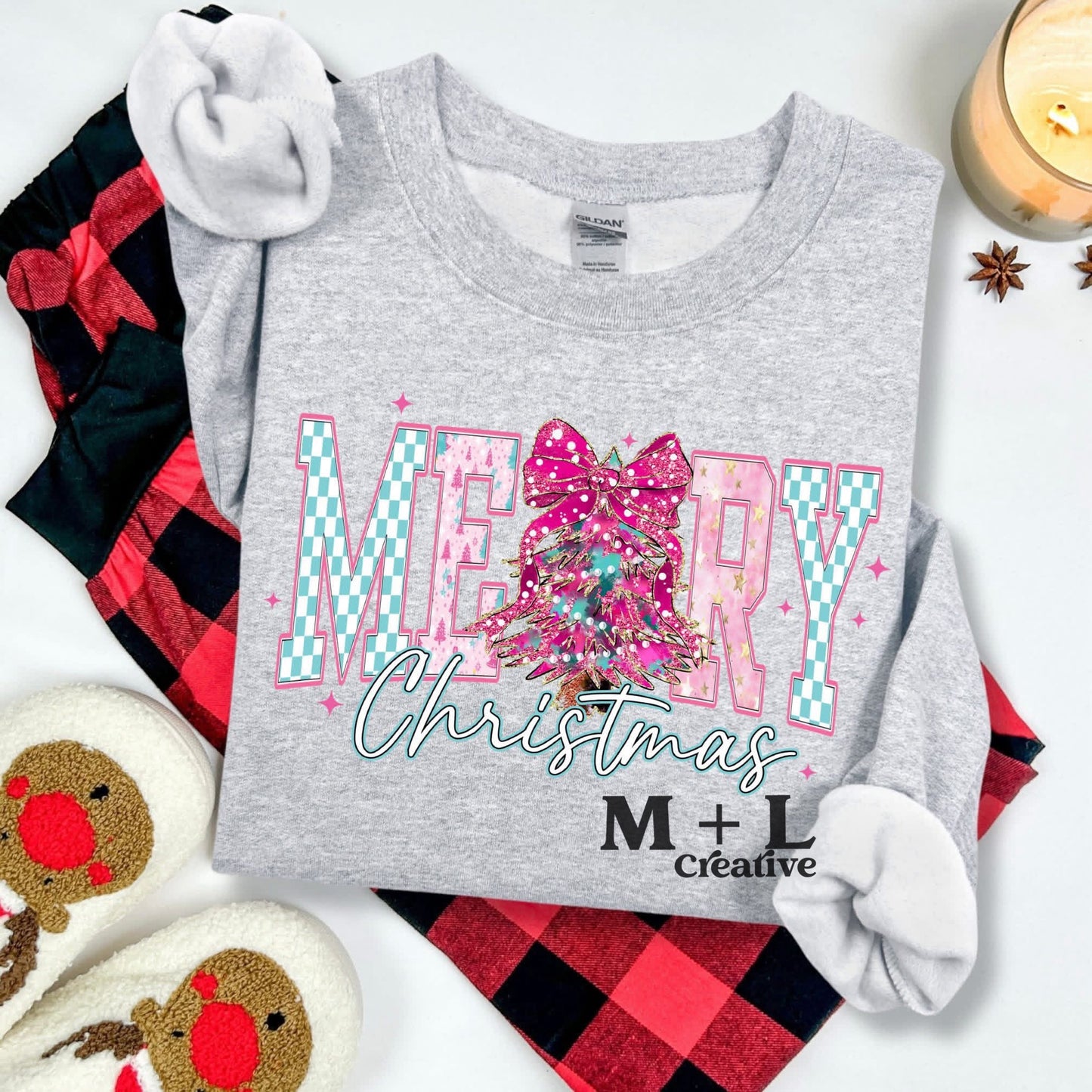 GLITTER Merry Christmas Pink and Blue