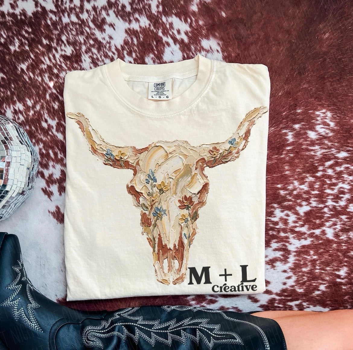 Light Floral Bull Skull