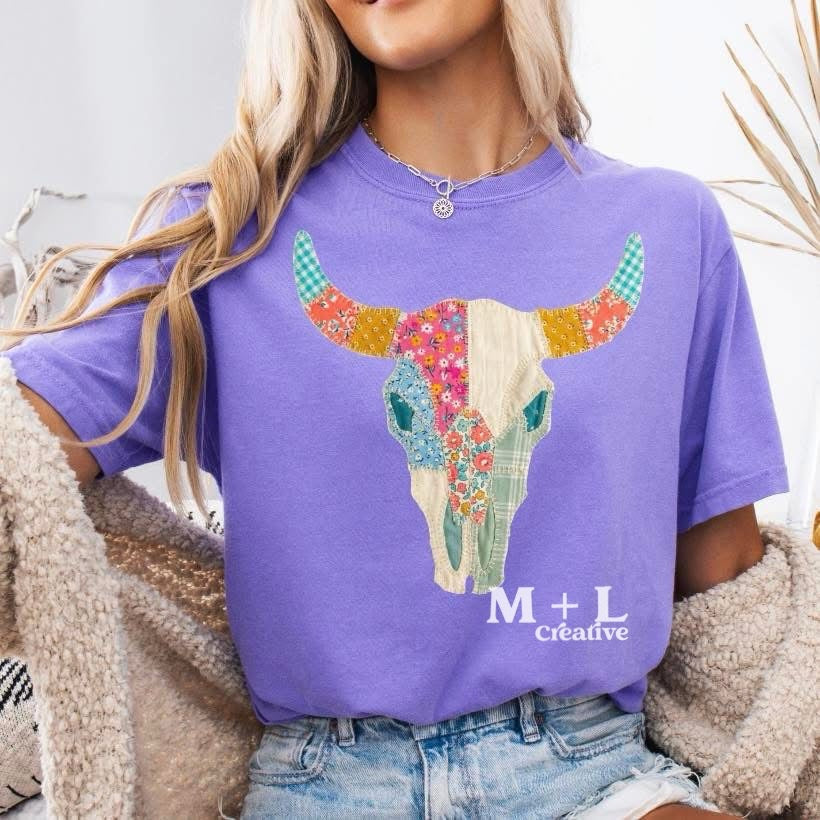 Patchwork Bull Skull
