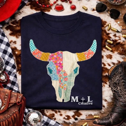 Patchwork Bull Skull