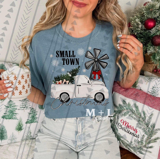 Small Town Christmas White Truck Red Bow