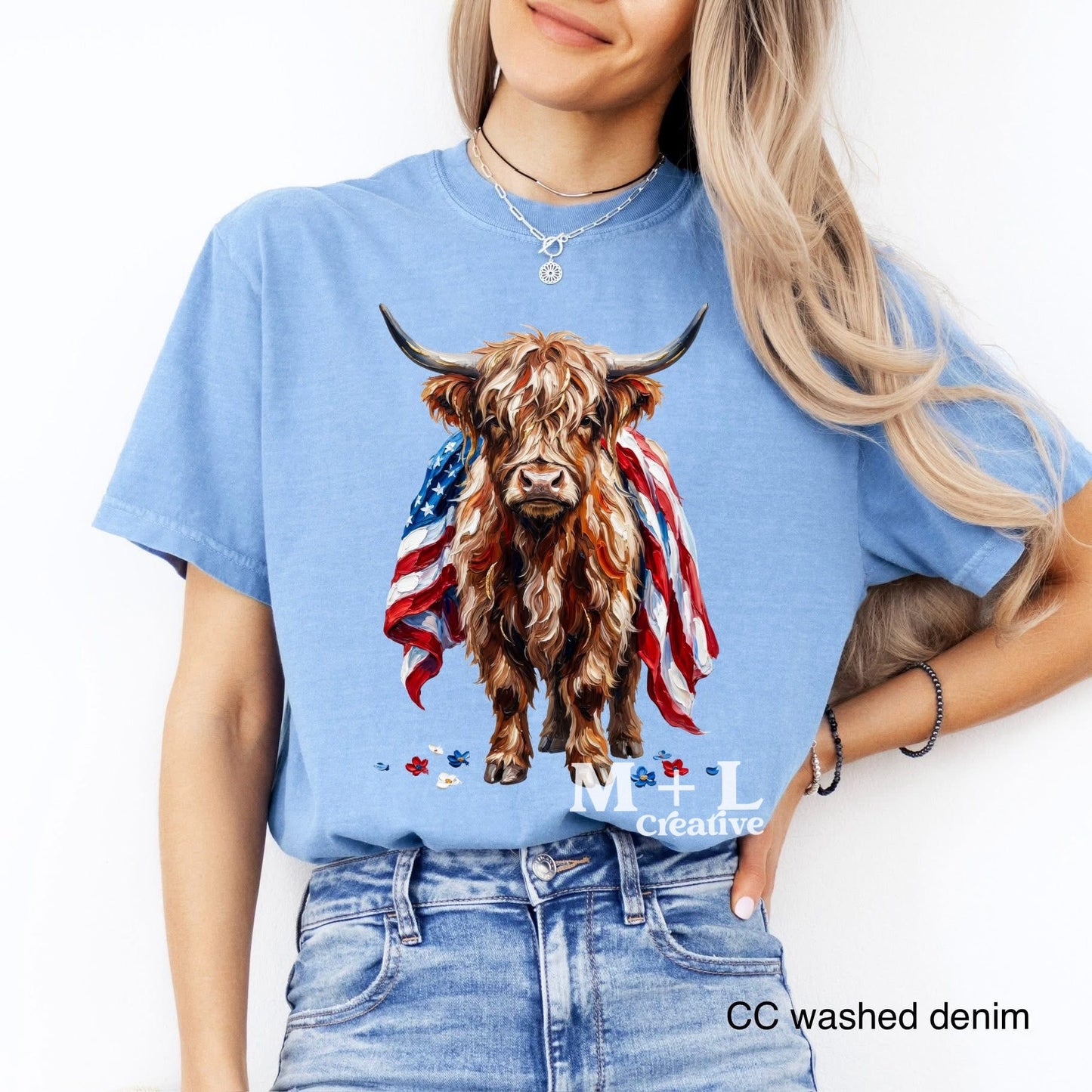 Highland Cow American Flag