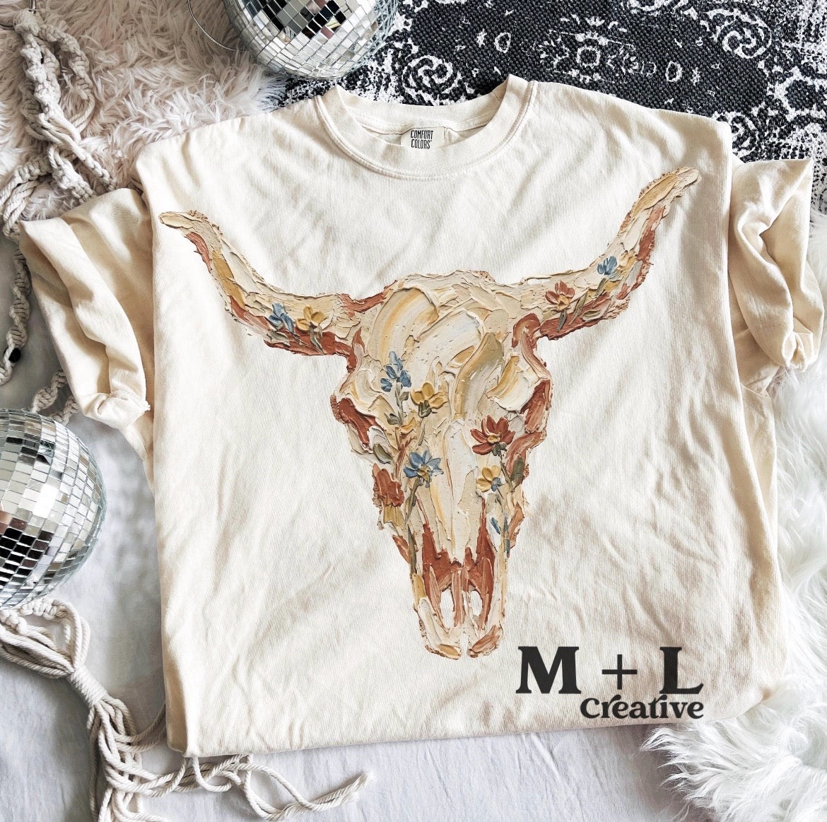 Light Floral Bull Skull