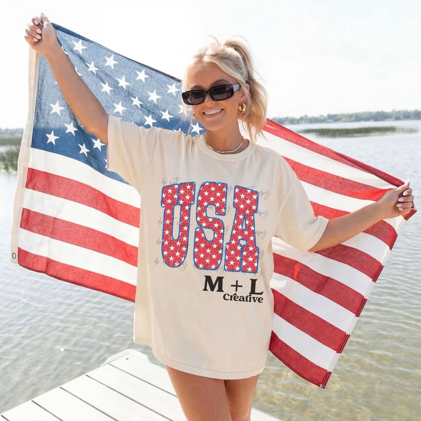 USA Red with Blue Outline and White Stars