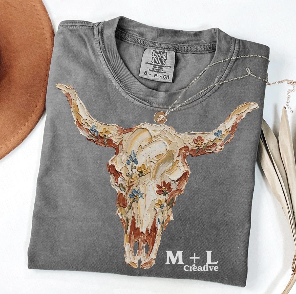 Light Floral Bull Skull