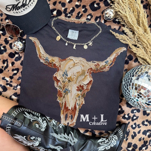 Light Floral Bull Skull