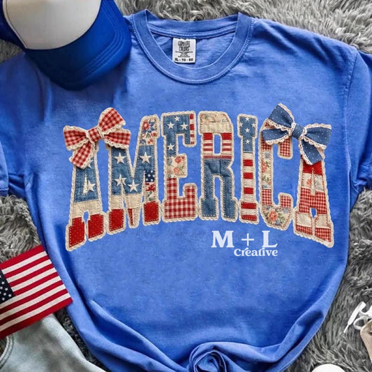 Faux Quilted America Bows