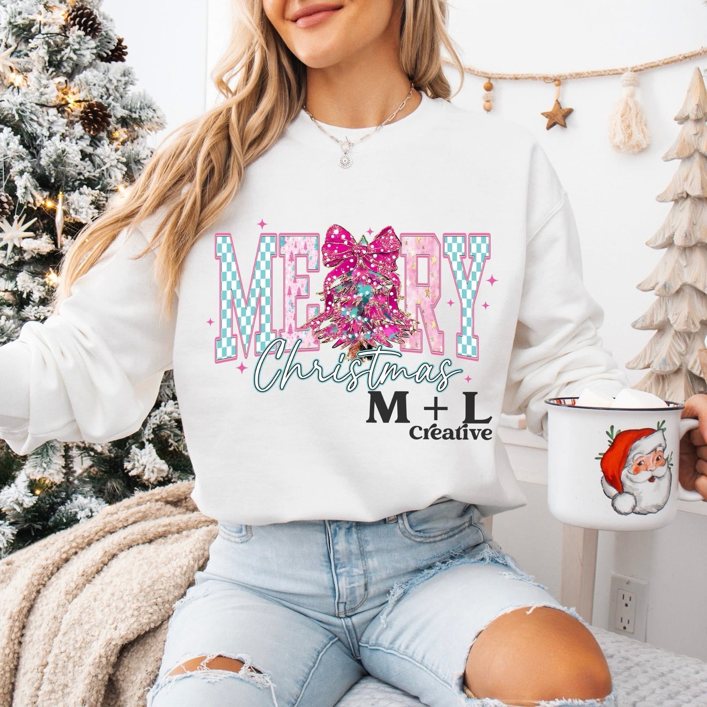 GLITTER Merry Christmas Pink and Blue