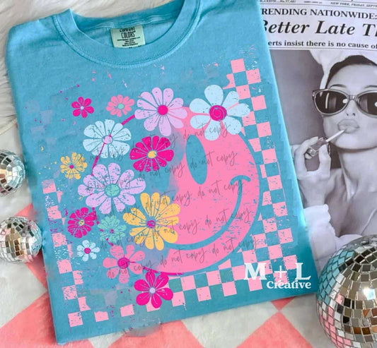 Half Floral Happy Checker