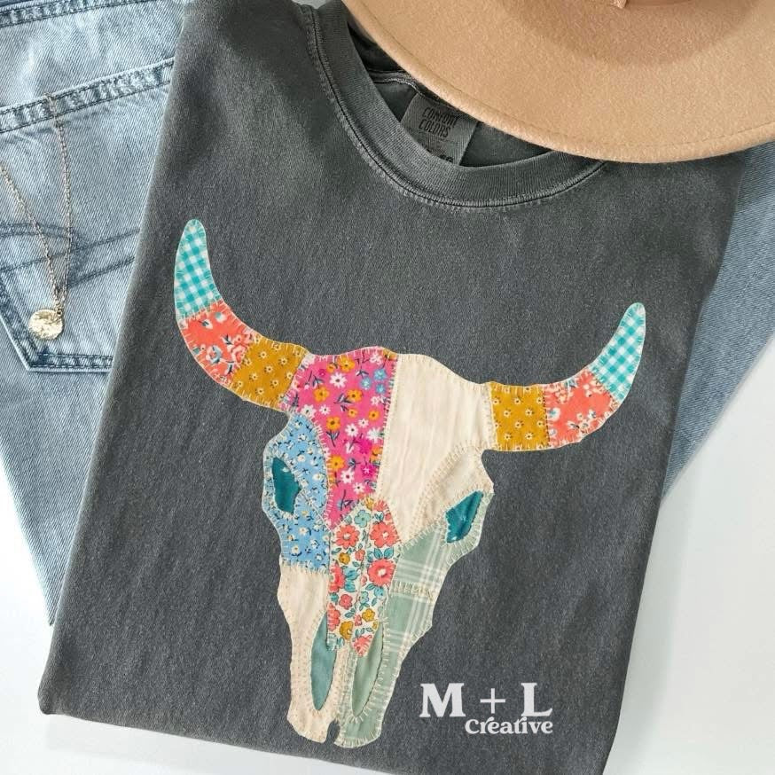 Patchwork Bull Skull