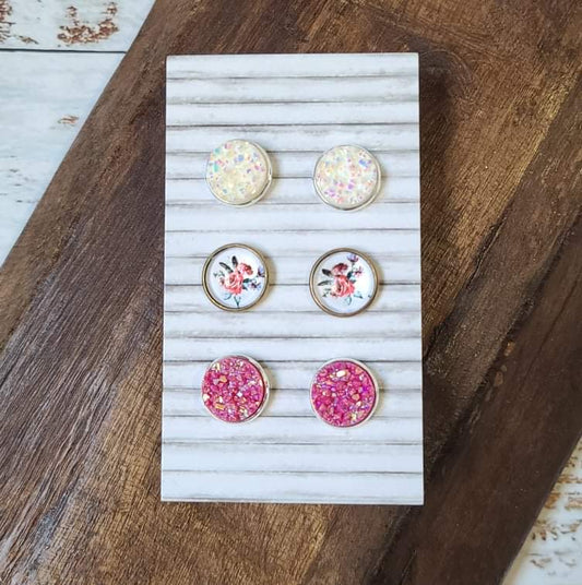 Earring Set - Floral Pink