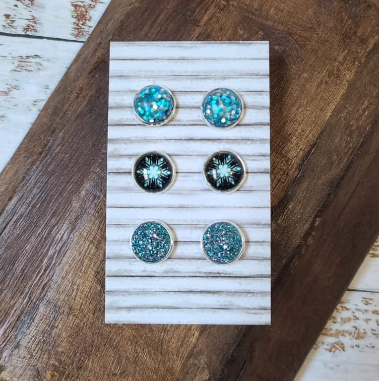 Earring Set - Blue Snowflake