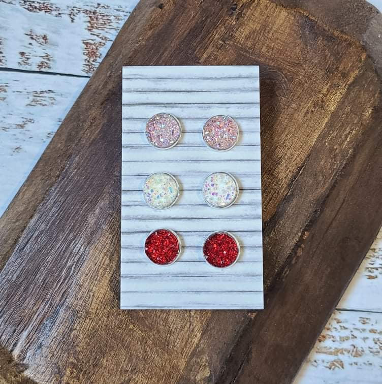 Earring Set - Pink/White/Red